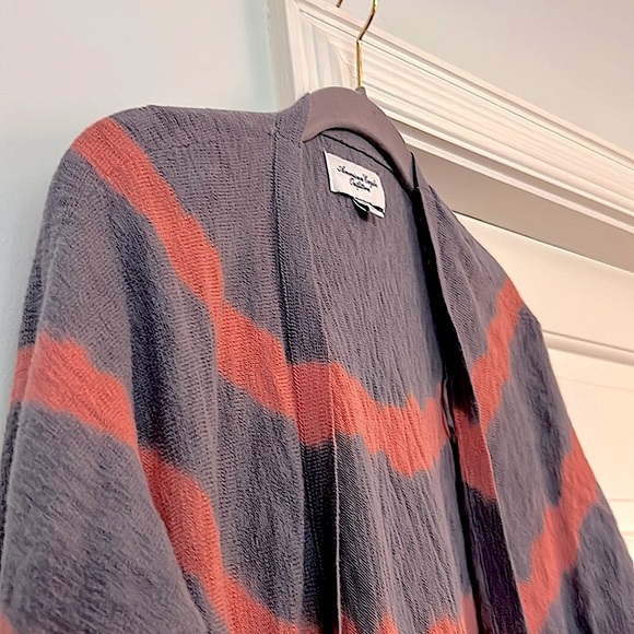 American Eagle Cardigan Size Small  Orange Gray Women's Lightweight Knit Sweater - Picture 6 of 10